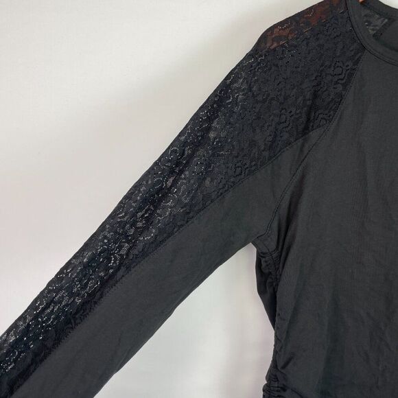 Jonathan Simkhai Long Sleeve Crew Neck Lace Side Cinched Cotton Top Black L - Picture 5 of 8